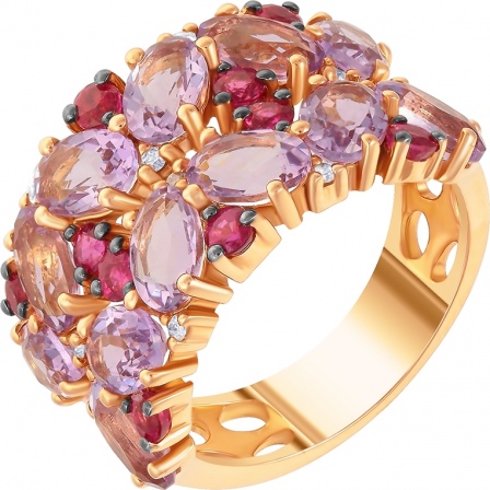 Кольцо с аметистами, рубинами и бриллиантами из красного золота (арт. 760703)