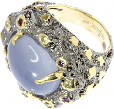 Кольцо с россыпью цветных камней из серебра (арт. 760753)