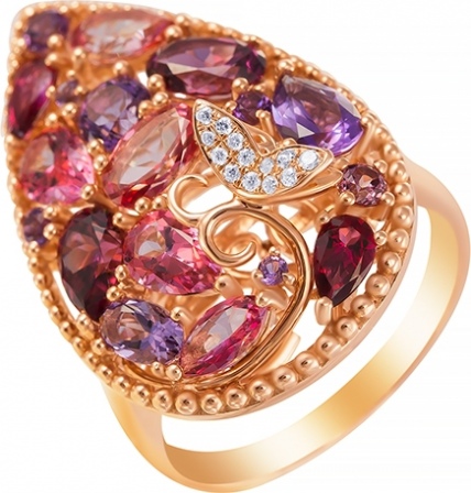 Кольцо с фианитами и бриллиантами из красного золота (арт. 765423)
