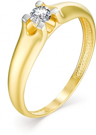 Кольцо с 1 бриллиантом из жёлтого золота (арт. 801406)
