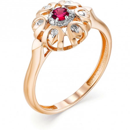 Кольцо с рубином и бриллиантами из красного золота (арт. 802088)