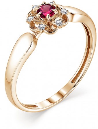 Кольцо с рубином и бриллиантами из красного золота (арт. 802157)