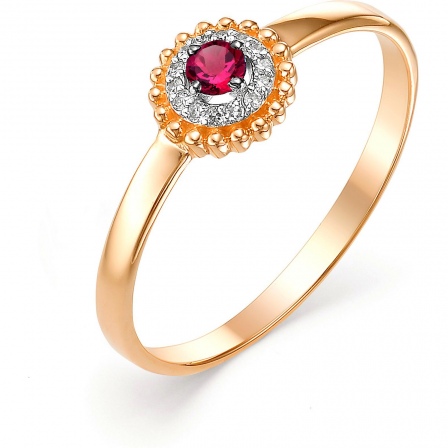 Кольцо с рубином и бриллиантами из красного золота (арт. 802479)