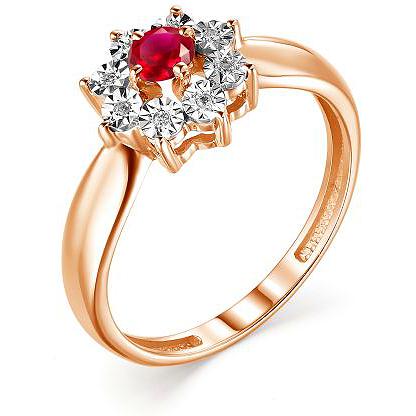 Кольцо с рубином и бриллиантами из красного золота (арт. 802488)
