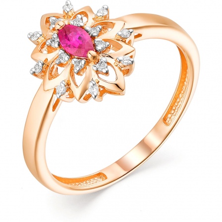 Кольцо Цветок с рубином и бриллиантами из красного золота (арт. 802865)