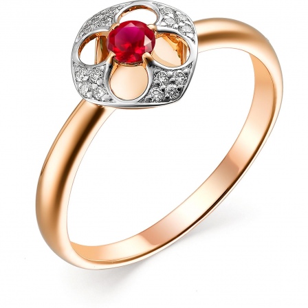 Кольцо с рубином и бриллиантами из красного золота (арт. 803059)
