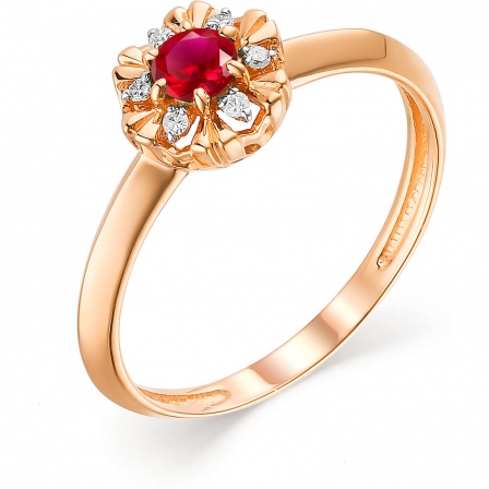 Кольцо с рубином и бриллиантами из красного золота (арт. 803339)