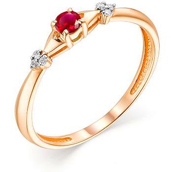 Кольцо с рубином и бриллиантами из красного золота (арт. 803384)