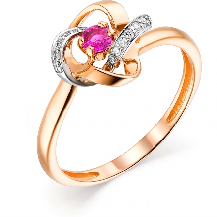 Кольцо Цветок с рубином и бриллиантами из красного золота (арт. 803427)
