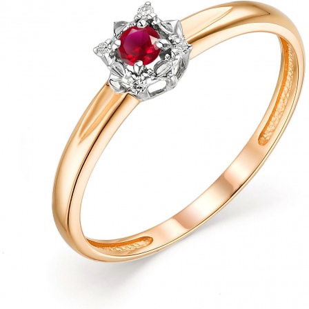 Кольцо Цветок с рубином и бриллиантами из красного золота (арт. 804039)