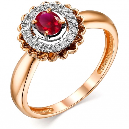 Кольцо с рубином и бриллиантами из красного золота (арт. 804055)