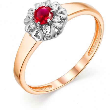 Кольцо Цветок с рубином и бриллиантами из красного золота (арт. 804200)