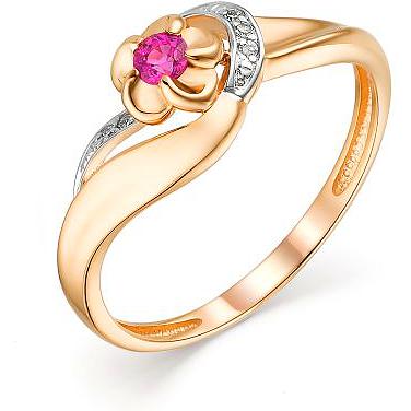 Кольцо Цветок с рубином и бриллиантами из красного золота (арт. 804203)