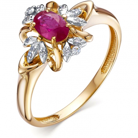 Кольцо с рубином и бриллиантами из красного золота (арт. 806065)