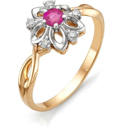 Кольцо Цветок с рубином, бриллиантами из красного золота (арт. 810193)