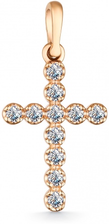 Крестик с бриллиантами из красного золота (арт. 812496)