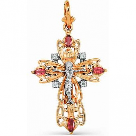 Крестик с бриллиантами, рубинами из красного золота (арт. 813953)