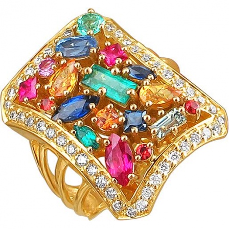 Кольцо с россыпью драгоценных камней из комбинированного золота 750 пробы (арт. 820296)