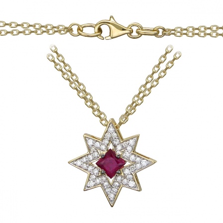 Колье Звезда с рубином и бриллиантами из жёлтого золота (арт. 820453)