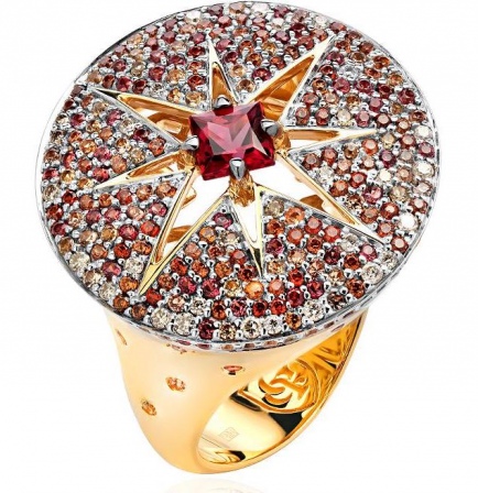 Кольцо с сапфирами, гиацинтами и бриллиантами из жёлтого золота (арт. 821190)