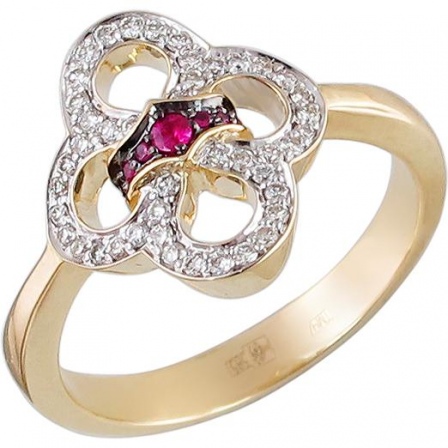 Кольцо с бриллиантами и рубинами из жёлтого золота (арт. 821454)