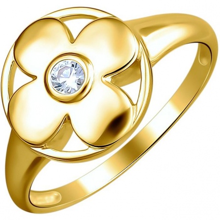 Кольцо Цветок с 1 фианитом из жёлтого золота (арт. 821666)