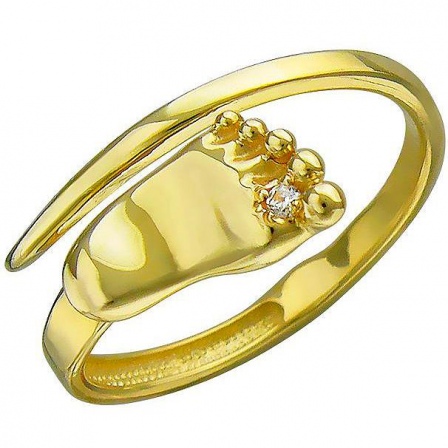 Кольцо безразмерное Пяточкас фианитом из желтого золота (арт. 821855)