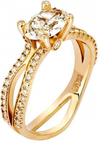 Кольцо с бриллиантами из желтого золота 750 пробы (арт. 822684)