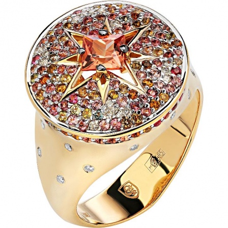 Кольцо с турмалинами, сапфиром и бриллиантами из жёлтого золота (арт. 822990)