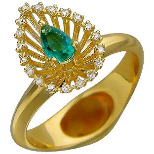 Кольцо с бриллиантами, изумрудом, цитрином из желтого золота 750 пробы (арт. 823284)
