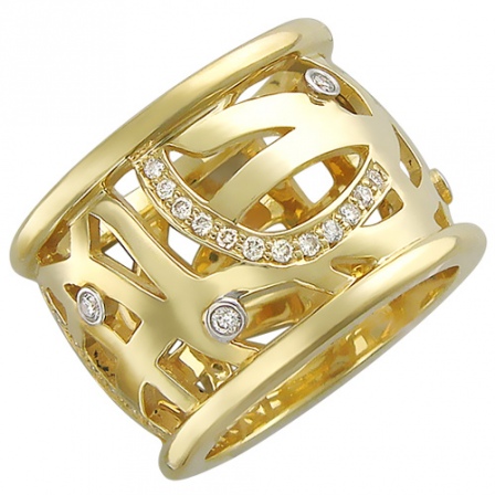 Кольцо с бриллиантами из желтого золота 750 пробы (арт. 823556)