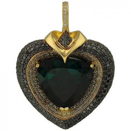 Подвеска Сердце с турмалином и бриллиантами из жёлтого золота 750 пробы (арт. 824184)