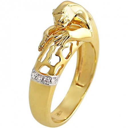 Кольцо Кошка с бриллиантами из желтого золота 750 пробы (арт. 824497)