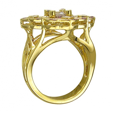 Кольцо с сапфирами и рубинами из жёлтого золота (арт. 825370)