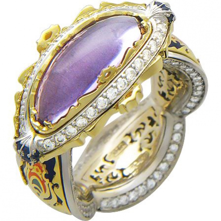 Кольцо с россыпью цветных и драгоценных камней из комбинированного золота (арт. 826021)