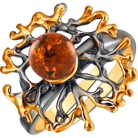 Кольцо с янтарем из чернёного серебра с позолотой (арт. 826165)