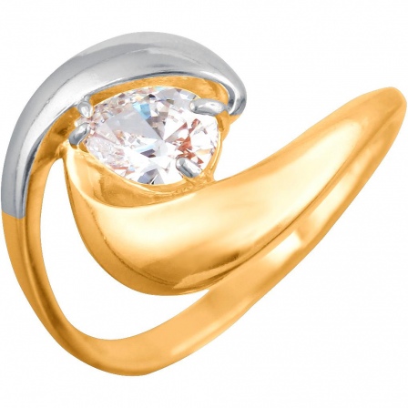 Кольцо с 1 кристаллом swarovski из серебра с позолотой (арт. 826698)
