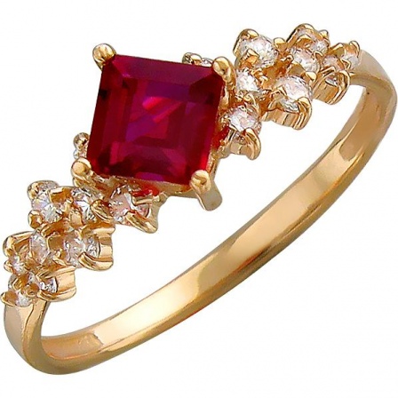 Кольцо с рубином, фианитами из красного золота (арт. 827857)