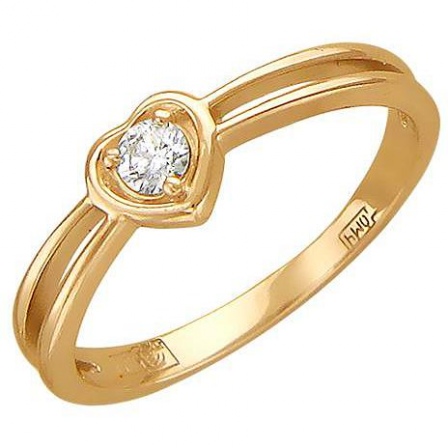 Кольцо Сердце с фианитом из красного золота (арт. 828176)