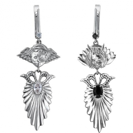 Серьги Ангелочки с фианитами и кристаллами swarovski из серебра (арт. 828263)