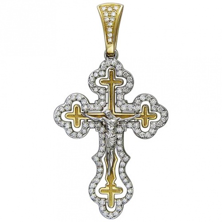 Крестик с бриллиантами из комбинированного золота 750 пробы (арт. 828503)