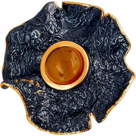 Кольцо с янтарем из чернёного серебра с позолотой (арт. 830149)