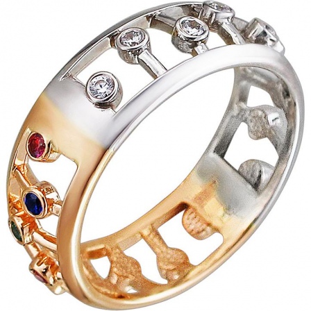 Кольцо с рубинами, шпинелью, фианитами из комбинированного золота (арт. 830918)