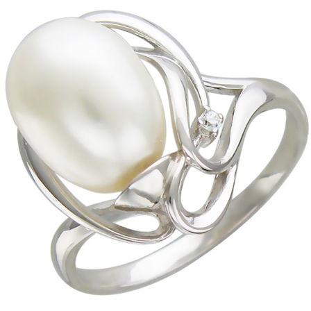 Кольцо с жемчугом, фианитом из серебра (арт. 832842)
