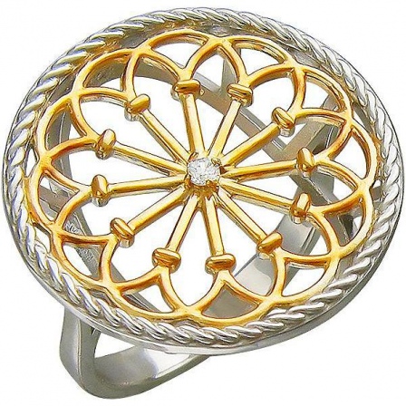 Кольцо с фианитом из серебра с позолотой (арт. 833373)