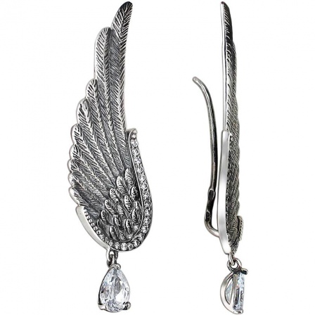 Серьги Крылья с фианитами из серебра (арт. 833420)
