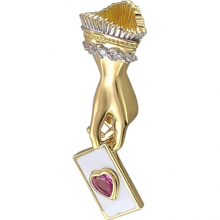 Подвеска Рука с бриллиантами, сапфиром, вставкой из эмали из желтого золота (арт. 834199)