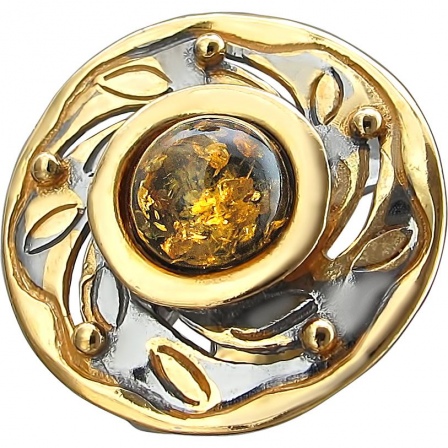 Кольцо с 1 янтарем из серебра с позолотой (арт. 835559)