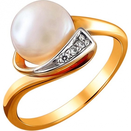 Кольцо с жемчугом и фианитом из серебра с позолотой (арт. 840220)