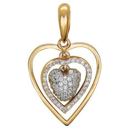 Подвеска Сердце с 78 фианитами из комбинированного золота (арт. 840443)